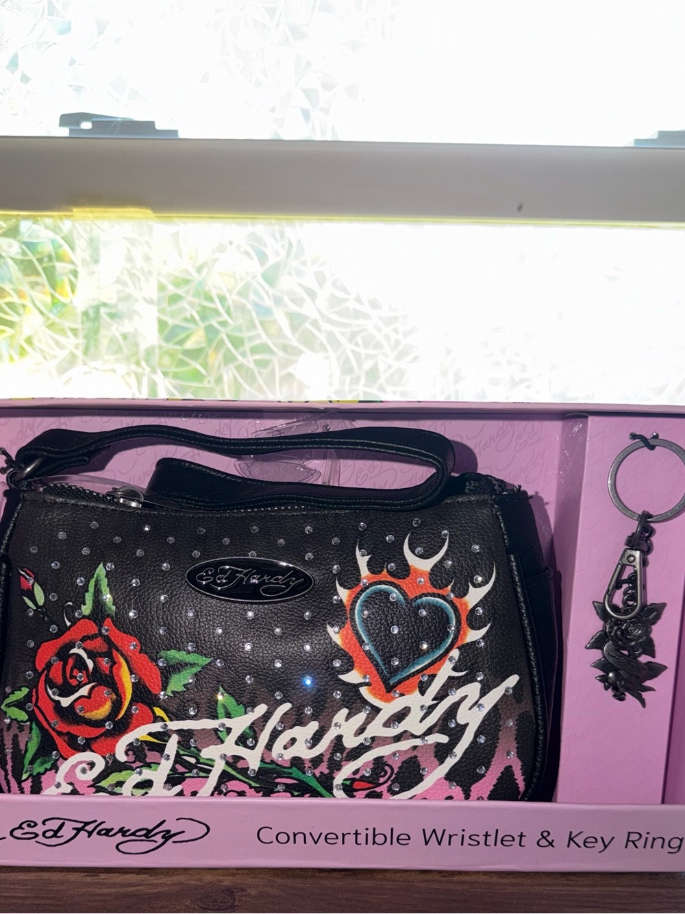 Ed Hardy Black convertible Wristlet with keychain